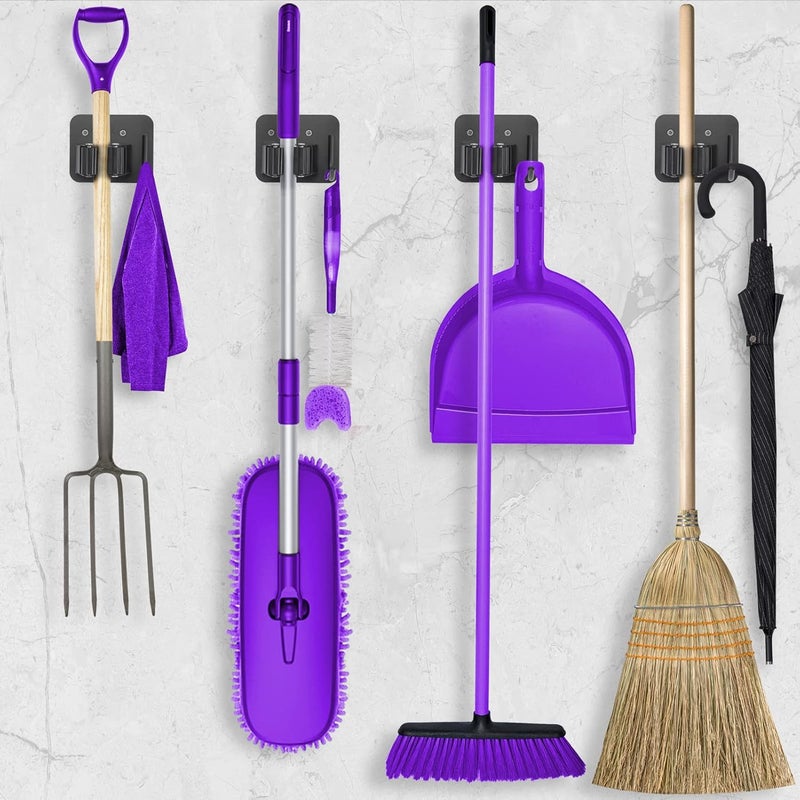 YUWANTING Stainless Steel Broom Holder, Heavy Duty, Rust Resistant, 4 Gripper Positions with 4 Hooks, Black - Image 5